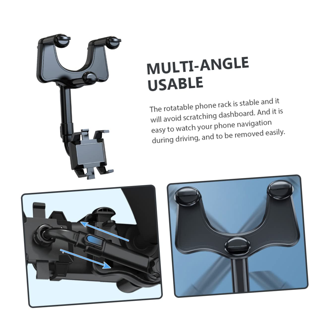 Supporto Cellulare da Auto Clip Multiangolare in Abs e Colla Pu per Navigazione e Guida Sicura su Veicoli Nero