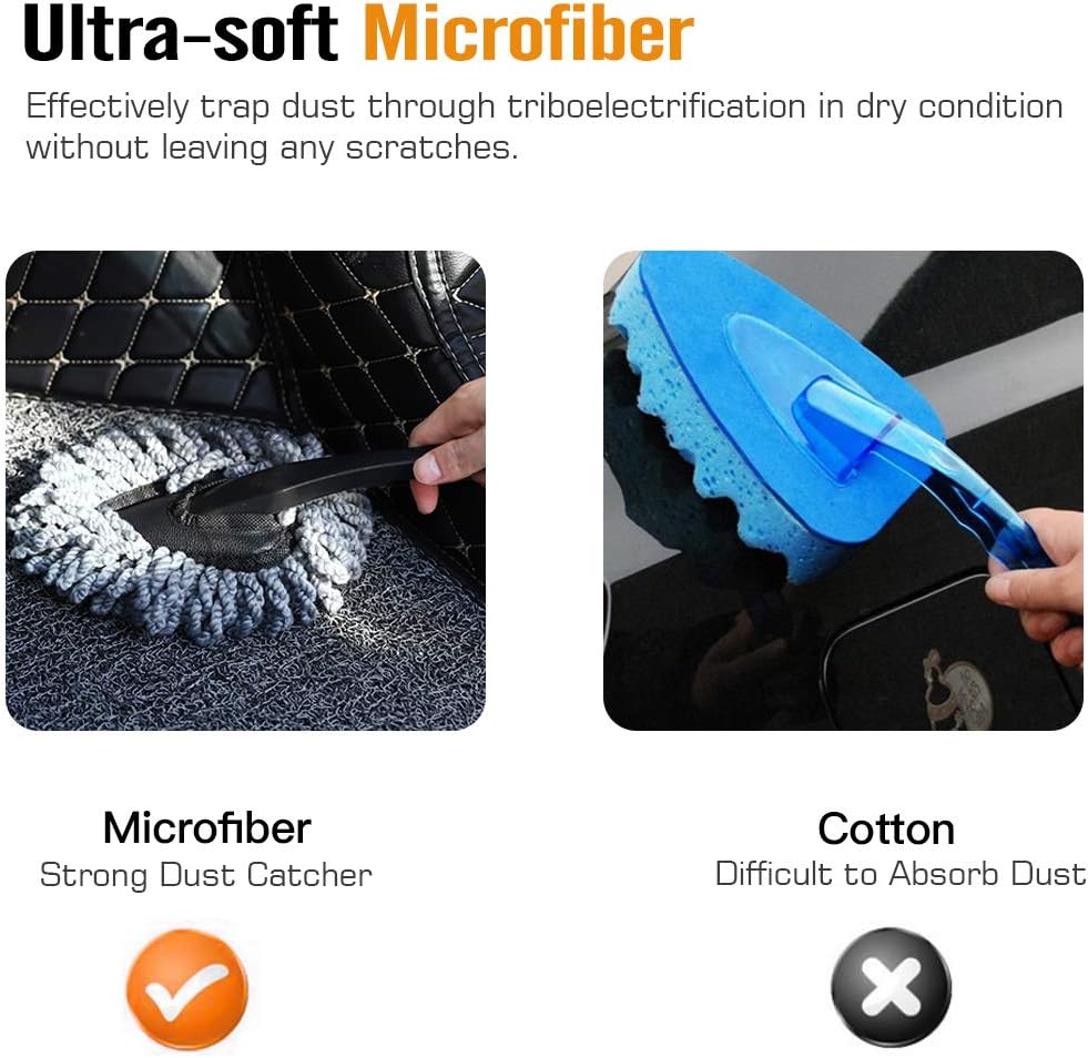 MoKo Car Duster, 2 Pack Super Soft Microfiber Car Dash Duster Detail Brush Set Interior Exterior Cleaning Dusting and Washing Tool for Car Motorcycle Automotive Dashboard Air Vents - Grey 3