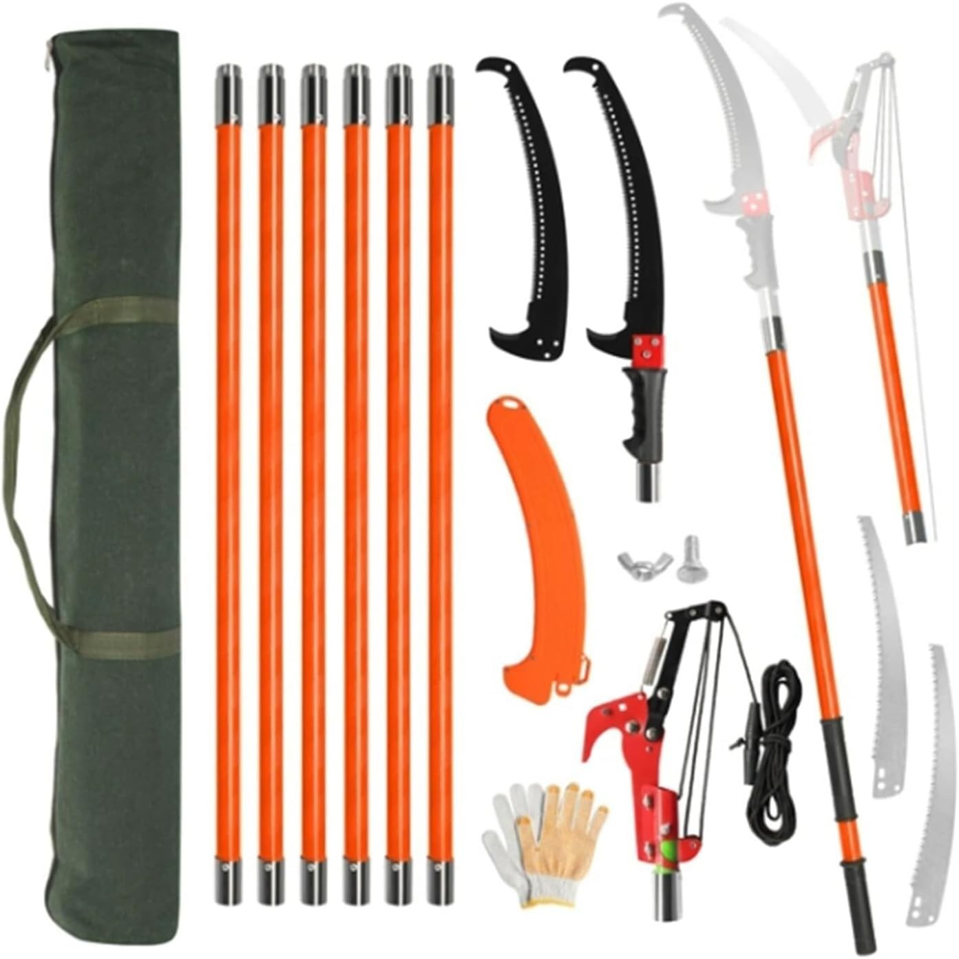 Pole Saws for Tree Trimming, 26FT Manual Pole Saw Extendable Tree Trimmer, Long Branch Trimmer Tree Pole Pruner Saw Blades and Scissors Set for Pruning Palms and Shrubs(Orange)