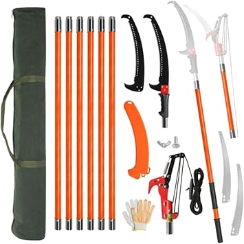 Pole Saws for Tree Trimming, 26FT Manual Pole Saw Extendable Tree Trimmer, Long Branch Trimmer Tree Pole Pruner Saw Blades and Scissors Set for Pruning Palms and ShrubsOrange