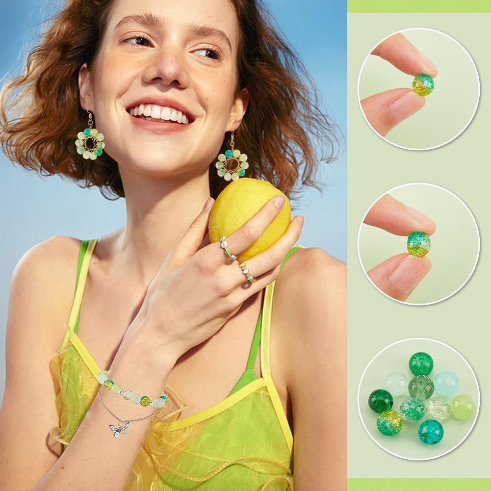 PH PandaHall 300pcs Green Glass Beads 8mm Craft Glass Beads Crystal Loose Spacer Beads for Saint Patrick's Day Spring Home Decor Earring Necklace Bracelet Jewelry Making - Image 4