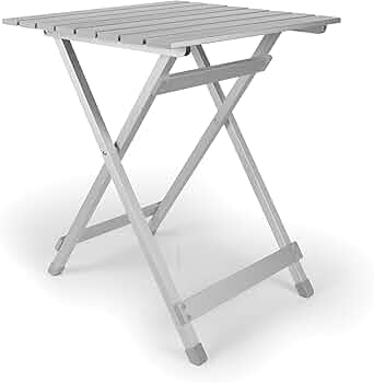Camco Large Aluminum Side Table | Features Easy Setup & Supports Up to 110lbs | 19.5 L x 20” W x 24.25” H | Great for Camping, RVing & More | Folds to 2” (W) for RV Storage and Organization (51891)