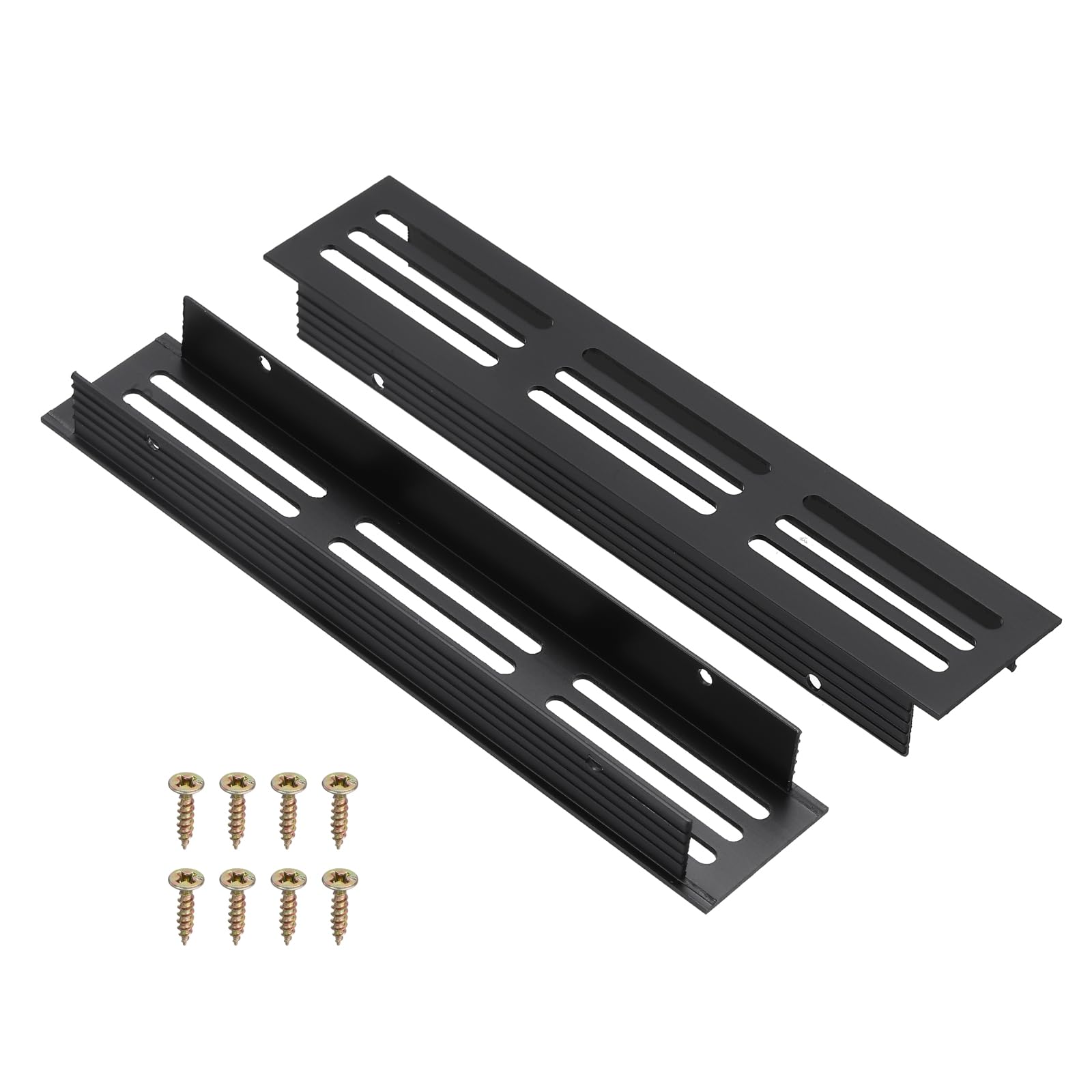 PATIKIL 2 Pcs Door Air Vent Cover, 150mm x 30mm (Outer Dimensions) Aluminum Louvered Ventilation Grille Rectangle Toe Kick Vent with Mounting Screws for Shoe Cabinet Wardrobe, Black
