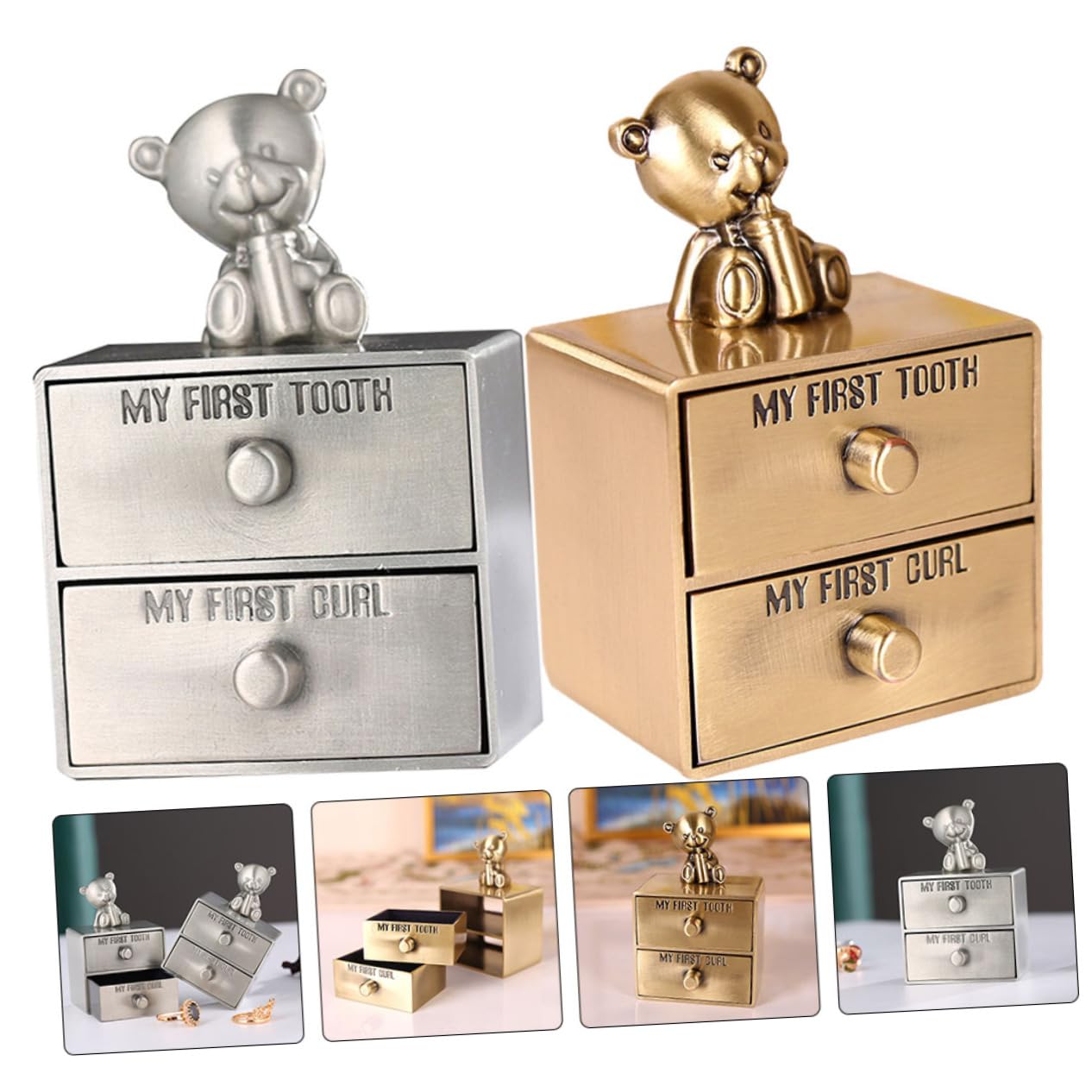 TOYANDONA Caja de Recuerdos para Ñiño de Metal Resistente, 2 Piezas para Guardar Dientes y Rizos, Soporte Adecuado como Obsequio y Recuerdo Especial