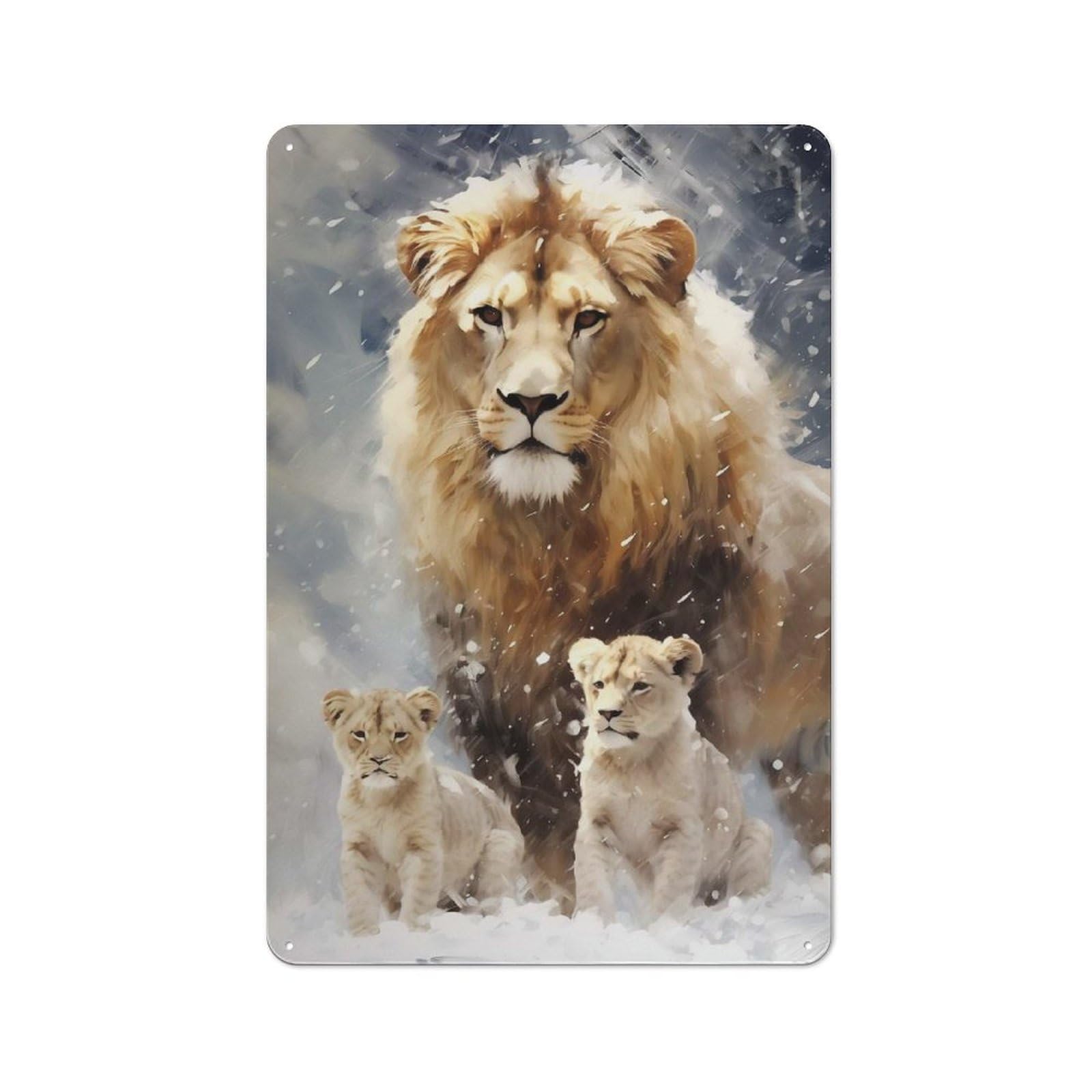 Junmoney Merry Xmas Lion Family Tin Wall Plaque With Design 30X20cm, Farmhouse Rustic Kitchen Decor For Dining Room, Cafe, Entryway Or Family Room