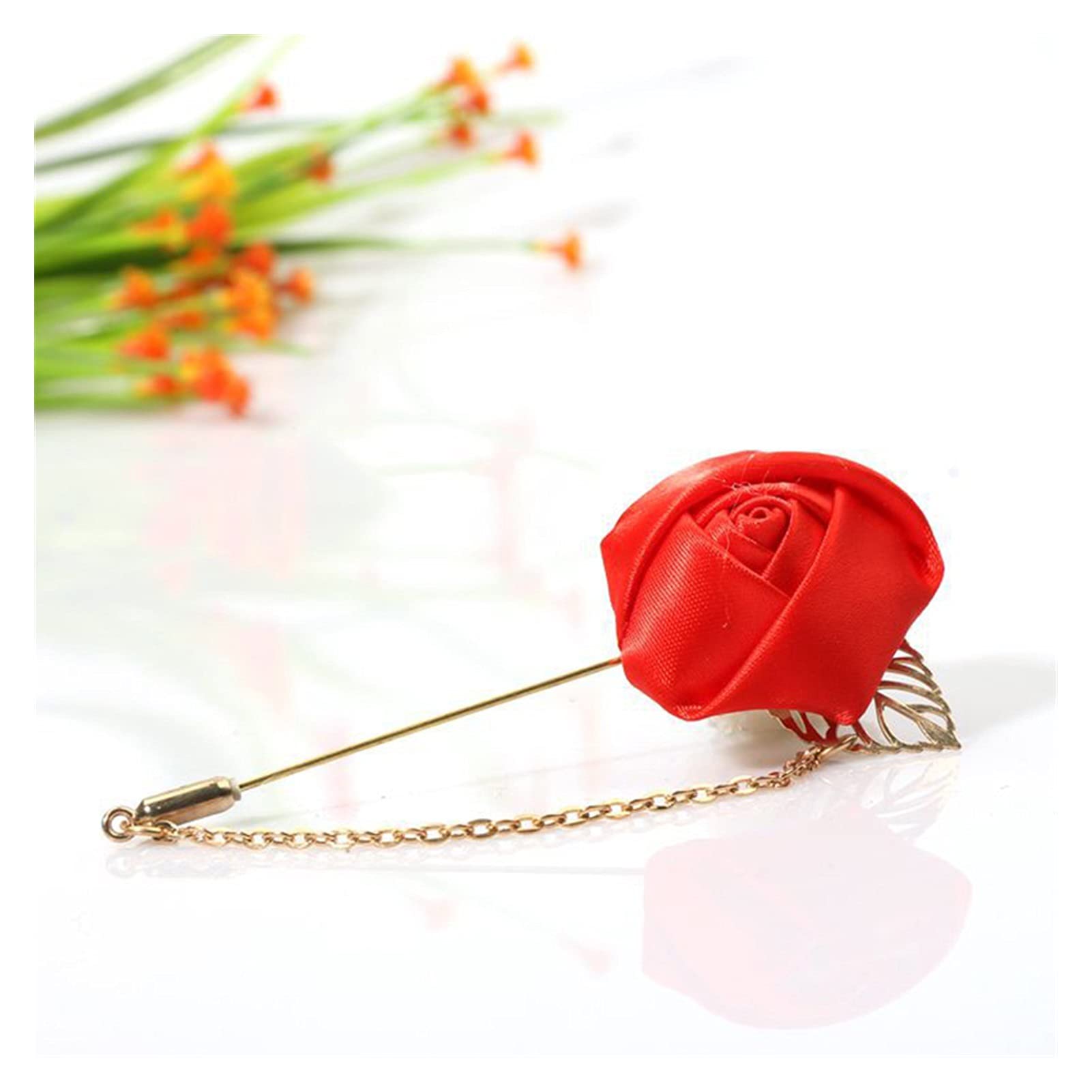 Männer Rose Blume Golden Leaf Mode Brosche Anzug Revers Leinwand Stoff Band Krawatte Pins Männer Hochzeit Blume Im Knopfloch Brosche schmuck