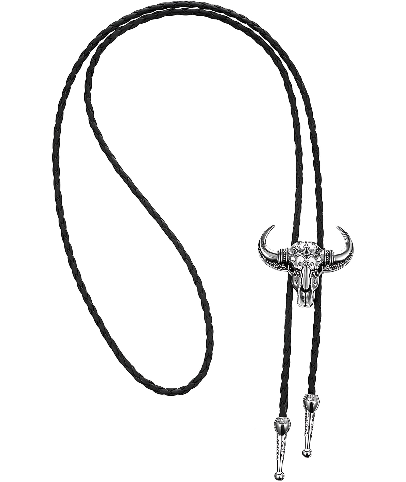 inocean Bolo Tie, Bull Head Vintage Necklace, Western Style Accessory for Men and Women, Adjustable Sliding Cord with Metal Clasp, Unique Design for Casual and Formal Wear, Lightweight and Comfortable-picture-26