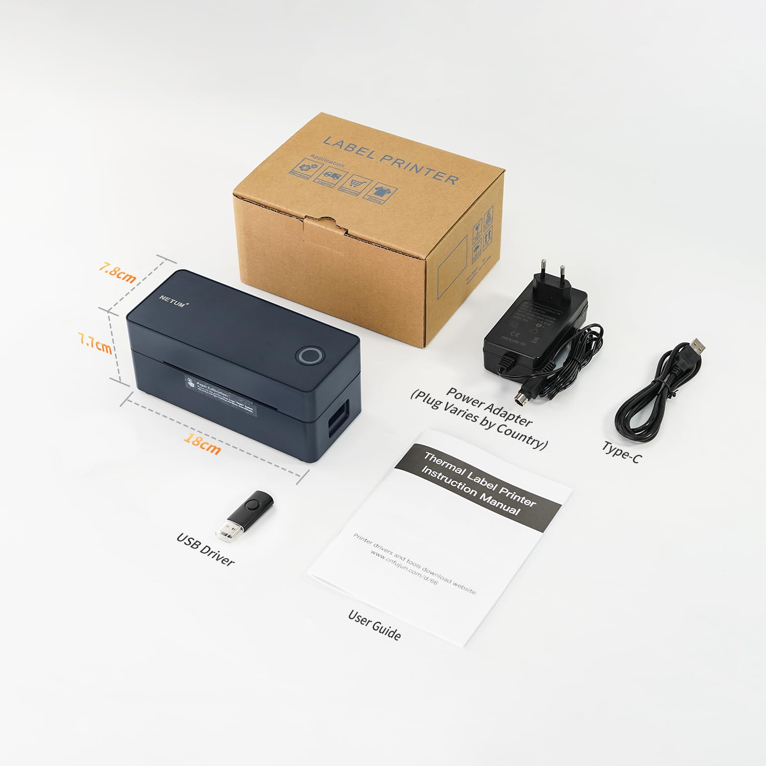 NETUM Stampante Etichette Termica Bluetooth e USB 100x150 mm, Stampante Termica Diretta Alta Velocità per Etichette Spedizione, Codici a Barre, Compatibile con Amazon, Etsy, Logistica e Magazzino