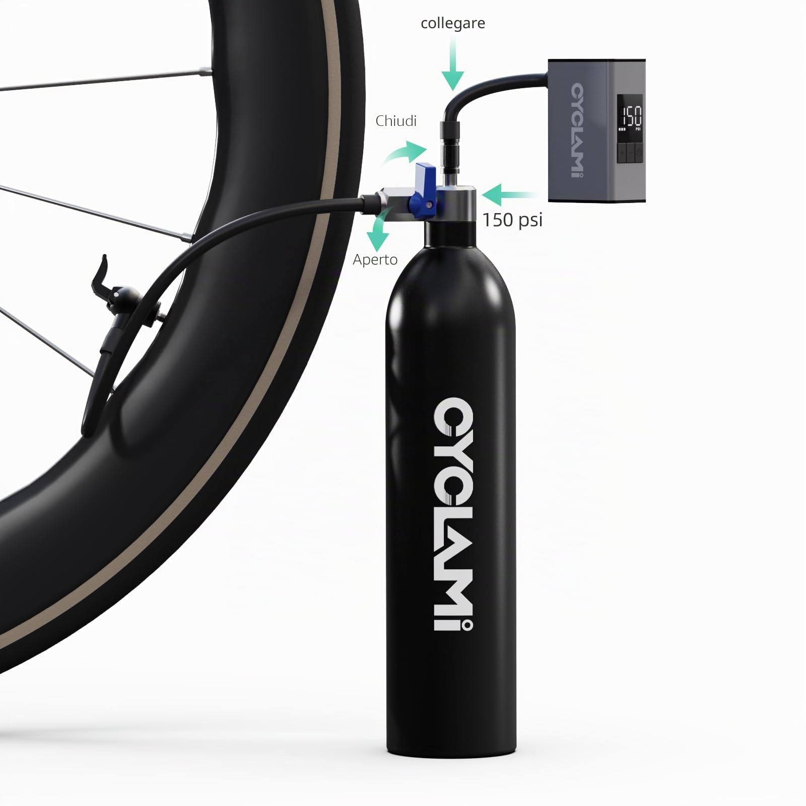 TIRE BOOSTER Gonfleur Tubeless da 1.3 litri per biciclette da strada e da montagna con AV/FV