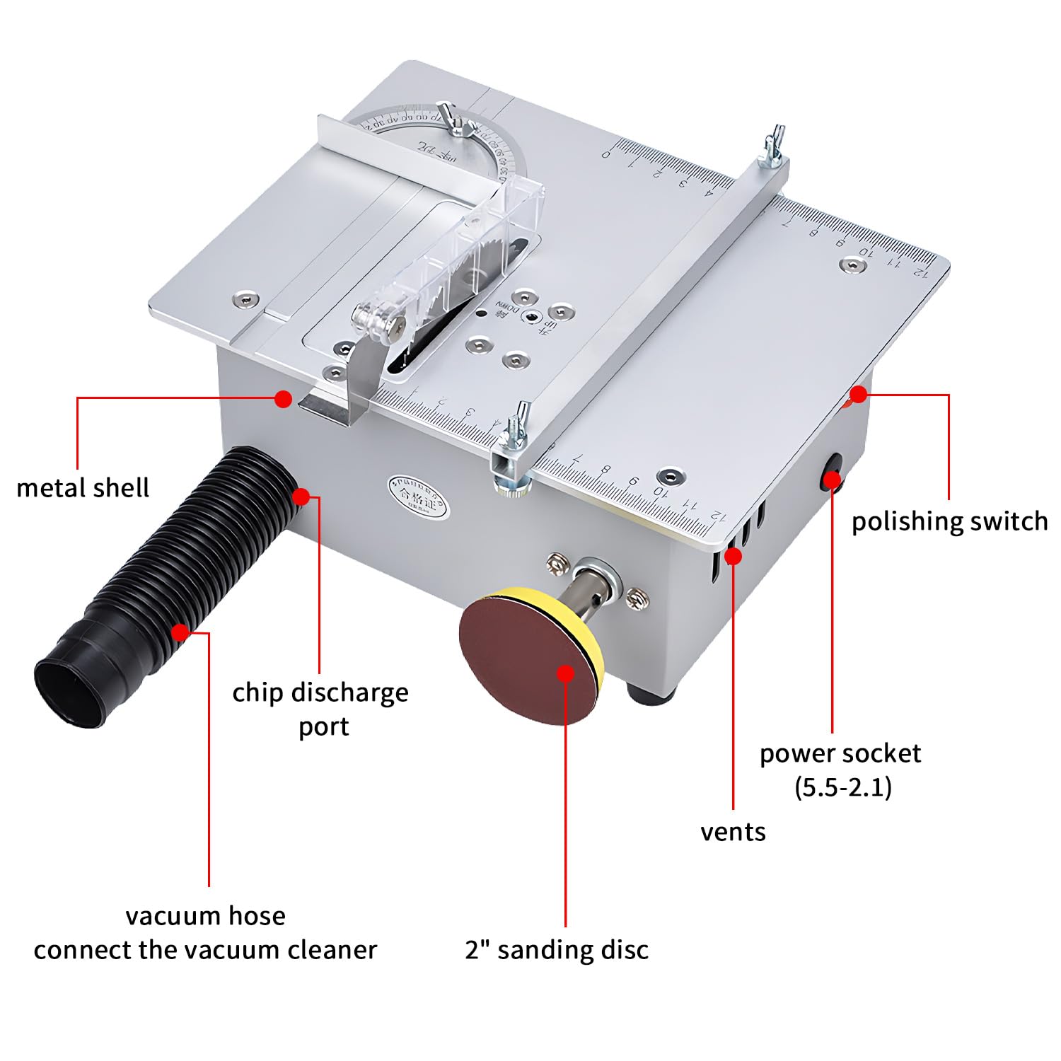 Sierra de mesa mini TAZZOR - 5000 RPM, altura de hoja de sierra ajustable de 0-20 mm, 7 velocidades - Ideal para modelismo y trabajos de precisión - Sierra de mesa mini eléctrica (lámina de sierra de