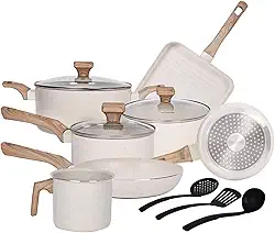 Jogo de Panelas Cerâmica Antiaderente Indução 10 Peças, Compatível com Fogão de Indução, Gás e Elétrico, Branco