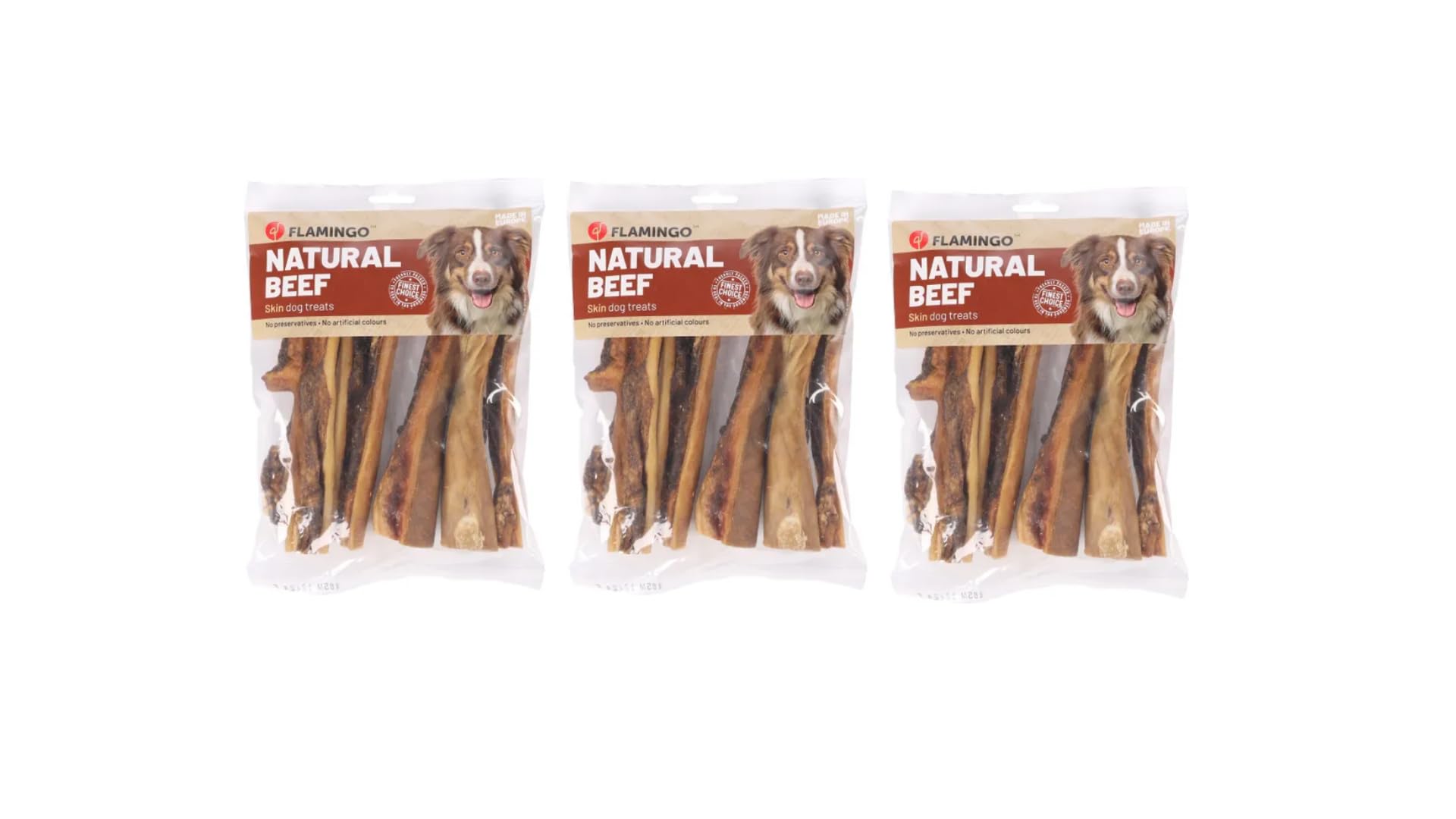Flamingo Snacks pour chiens Nature Snack Peau à mâcher Light 3 x 200 g
