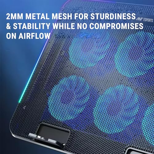 Image of Ant Esports NC250 RGB Laptop Cooling Pad, Laptop Cooler with Mobile Holder 6 Quite Fans Fan Speed Controller 7 Height Adjustable Angle 2USB Ports Compatible for Laptop up to 15.6 inch
