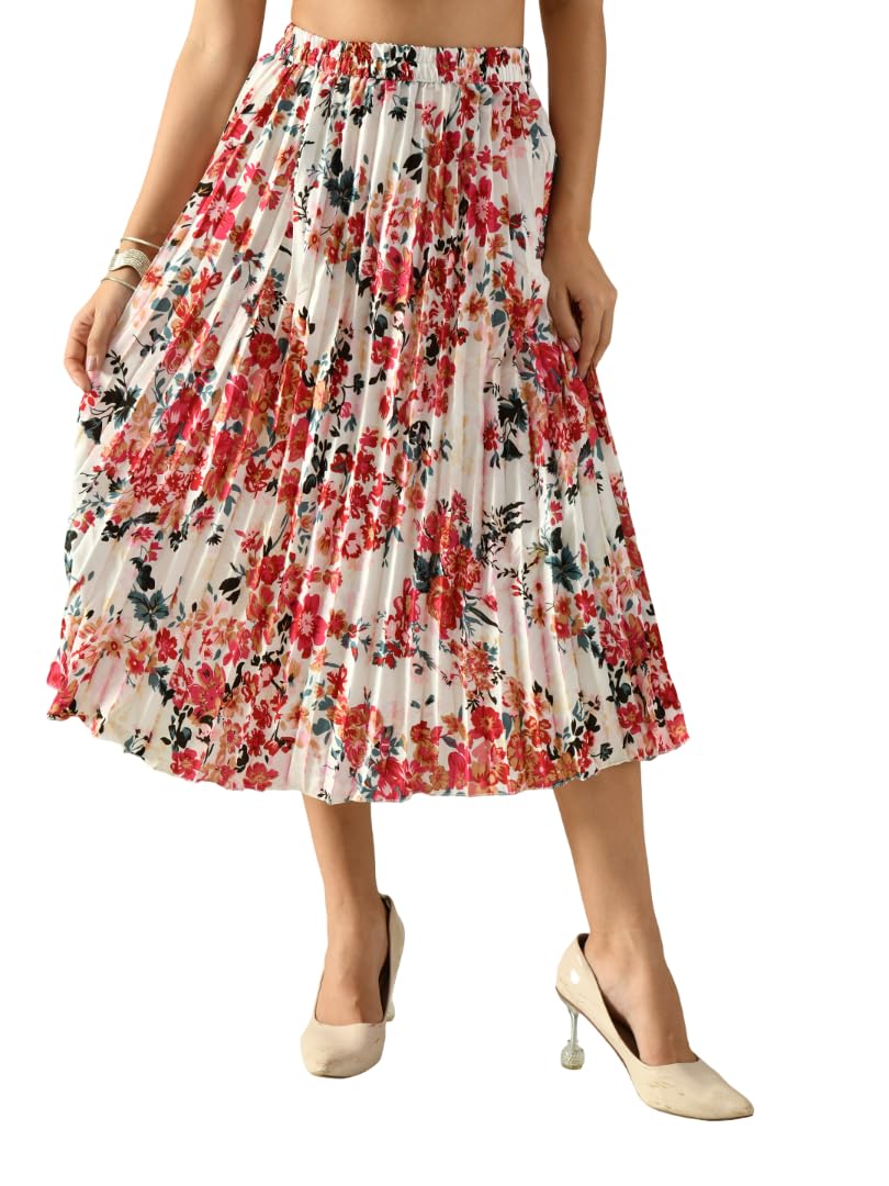 owl mink Women’s Printed Calf-Length Pleated Skirt – Rayon Crepe, Relaxed Fit, Casual, Party & Beach Wear-picture-19