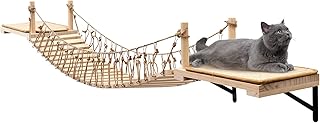 A.FATI Wall-Mounted Cat Roped Bridge, Cat Wall Furniture with Sisal Cat Scratch Mat, Wooden Cat/Kitty Bed, Wall Shelves and Perches for Sleeping, Playing, Climbing, Cat Climber Shelf…