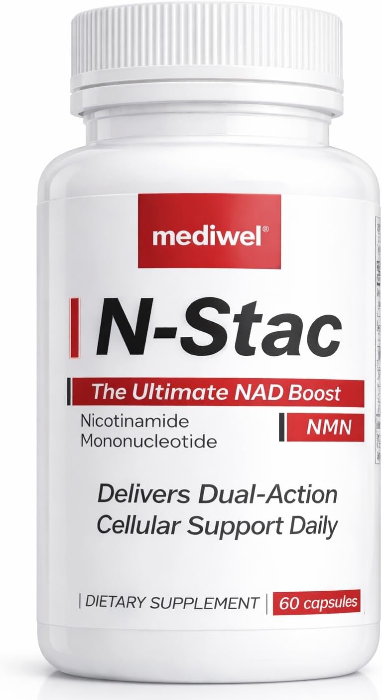 N-Stac Pure NMN 500mg Supplement - Triple-Action NAD+ Preservation Complex with Apigenin, Quercetin & BioPerine - High Absorption NAD Booster - 60 Capsules