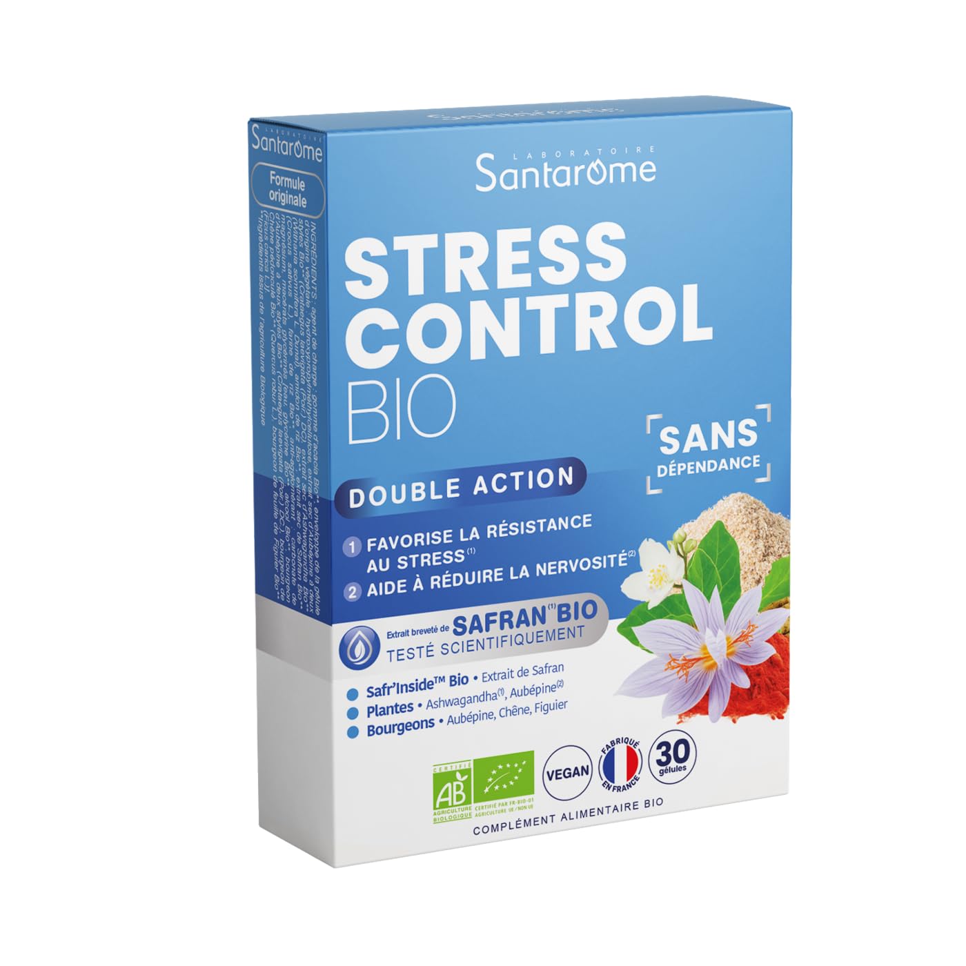 Santarome Stress Control Bio EU OrganicAnti-Pression Naturel pour Femmes et Hommes au quotidienFonction Bio, Sans OGM, E