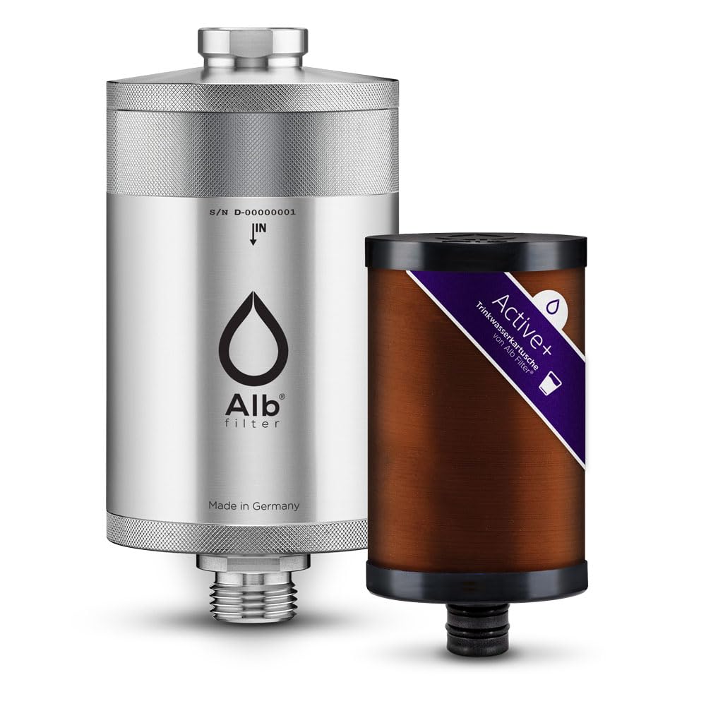 Alb Filter UNTERTISCH ACTIVE PLUS Wasserfilter Küche Edelstahl + PROTECT | Gegen Schadstoffe, Kalk und Bakterien bis 0,7 µm, Untertischfilter Küche, Anschluss-Set Schnellkupplung, Made in Germany