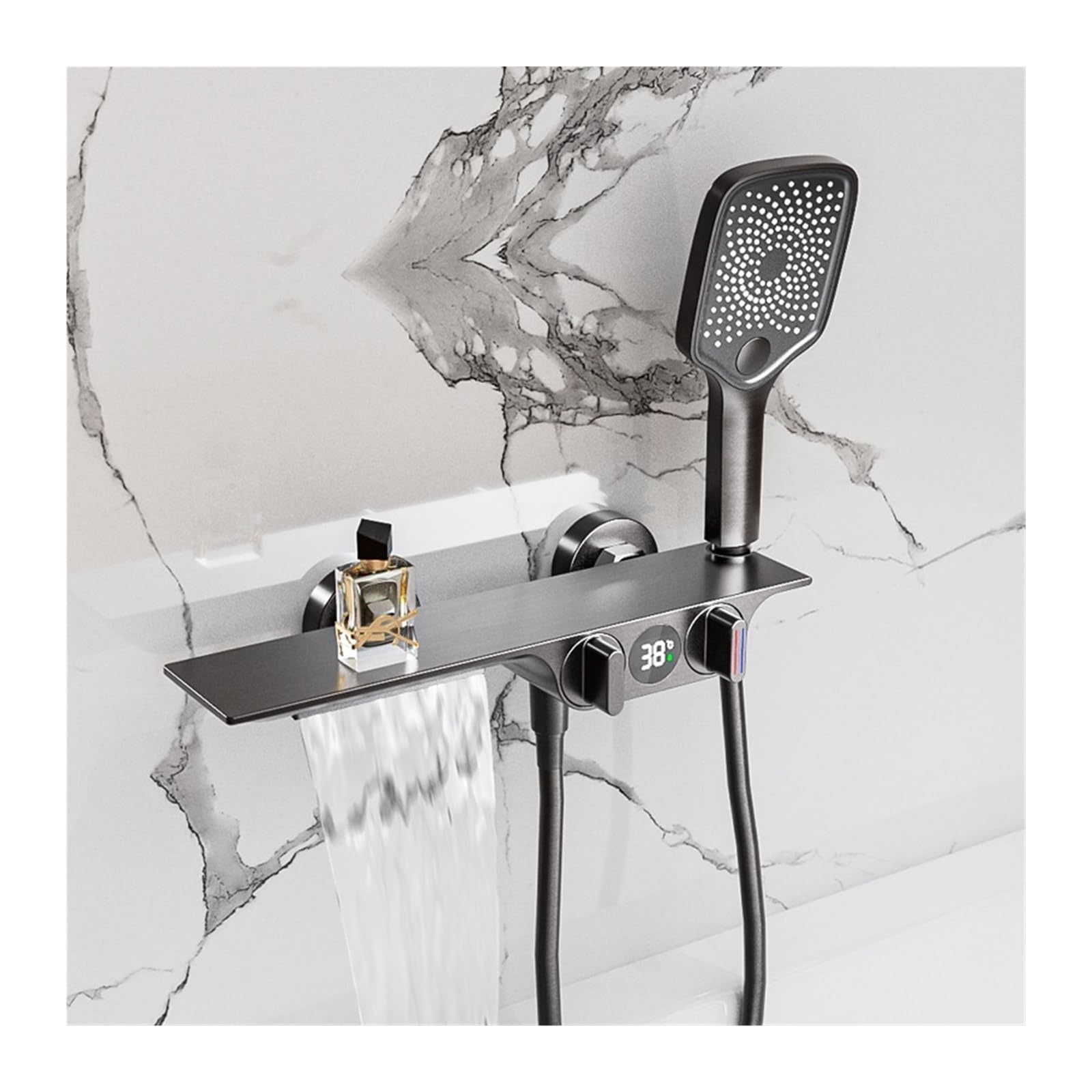 Soywim Grijs Shower System, Waterfall Matte Black Bathroom Shower Faucet， Digital Faucets Set ，Rainfall Head Display Mixer Tap(Grijs)