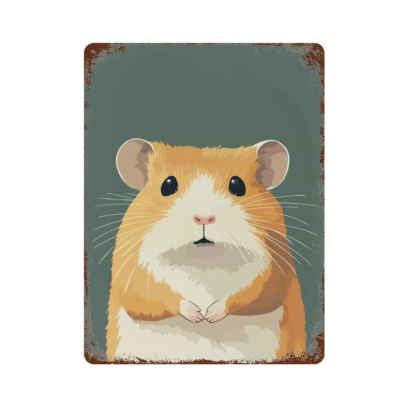 Vintage Rust Metal Sign Funny Cute Hamster Illustration 15.7"x11.8", Decorative Metal Wall Art for Basement, Hobby Room And Garage Decor