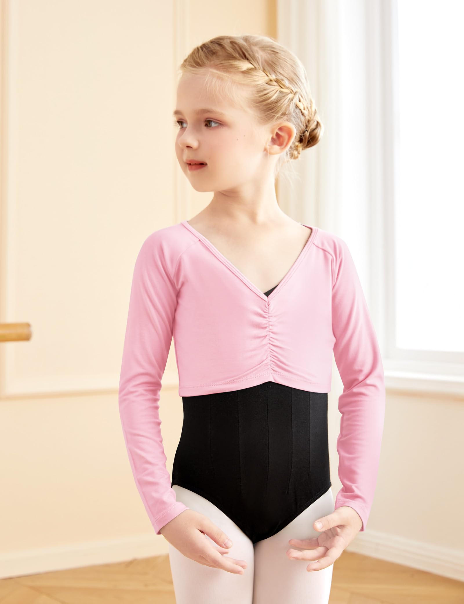 Daydance Kids V-Neck Ballet Wrap Top Girls Long Sleeve Dance Shrug Sweater