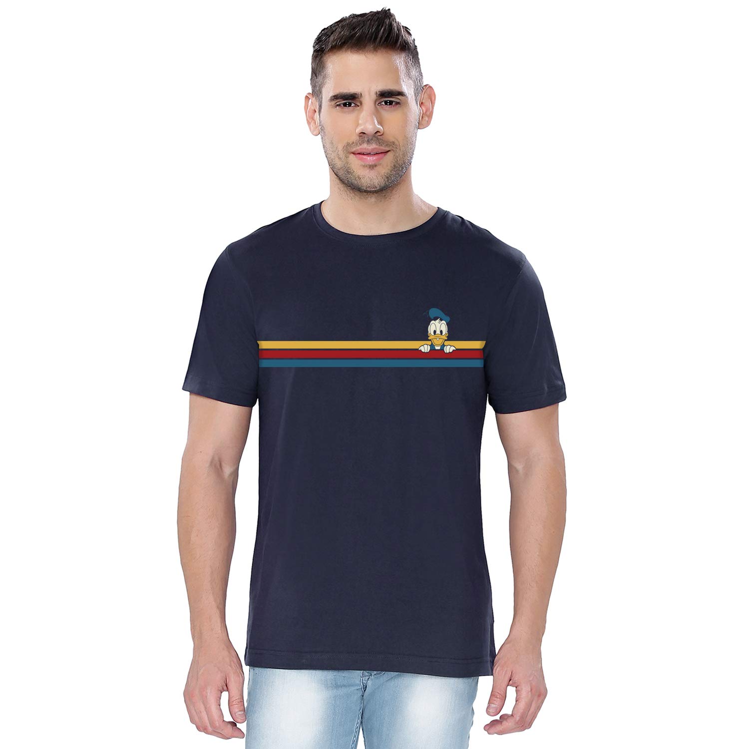 The Souled StoreDonald Duck: Stripes Mens and Womens Graphic Printed Cotton T-Shirt Blue