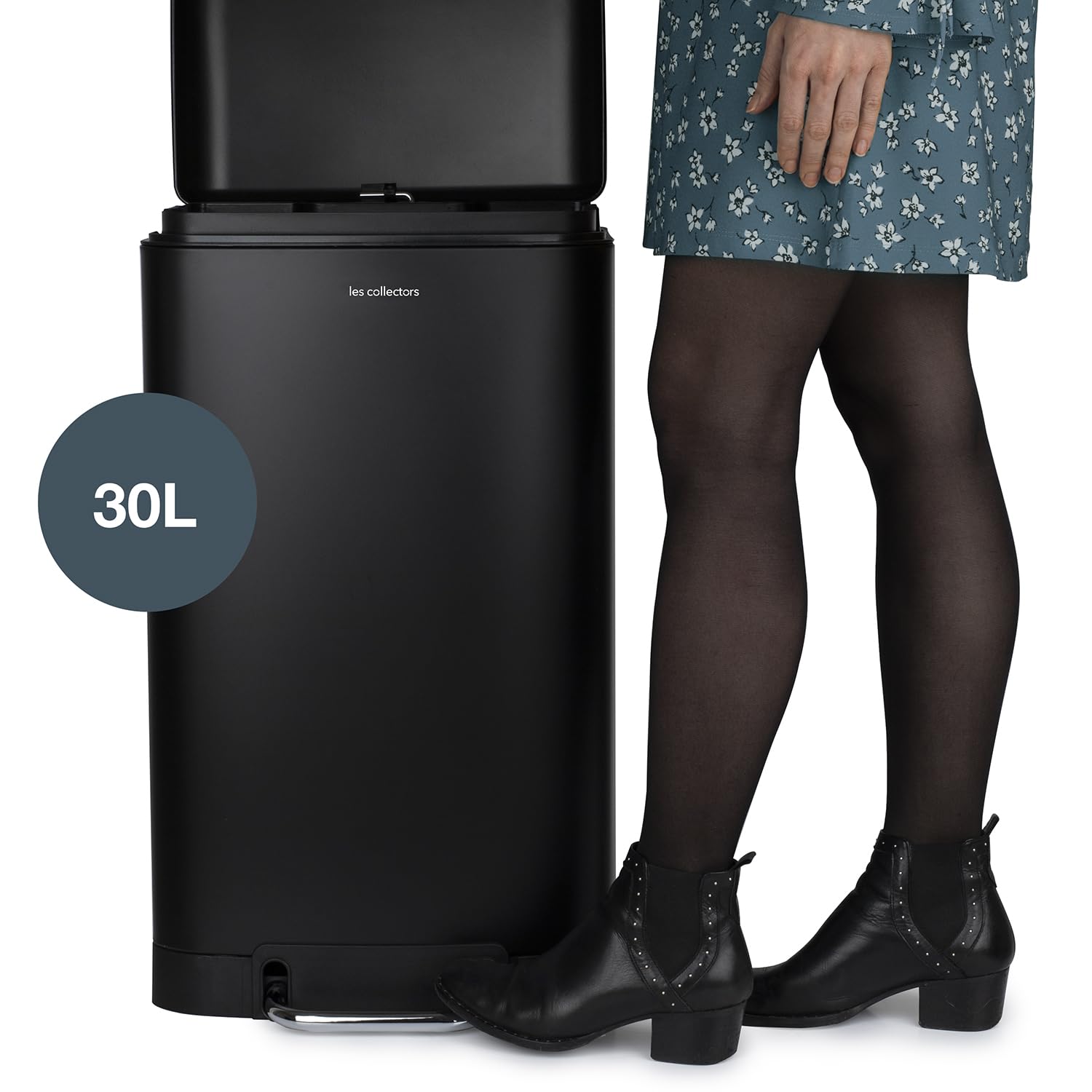 Les Collectors Kosz na śmieci z pokrywką, metal, czarny, 30 l
