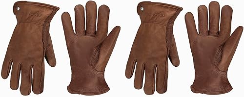 OLSON DEEPAK Retro Brown Leather Work Gloves for CuttingMotorcycleFarm,Cowhide Work Gloves with faded effect for men