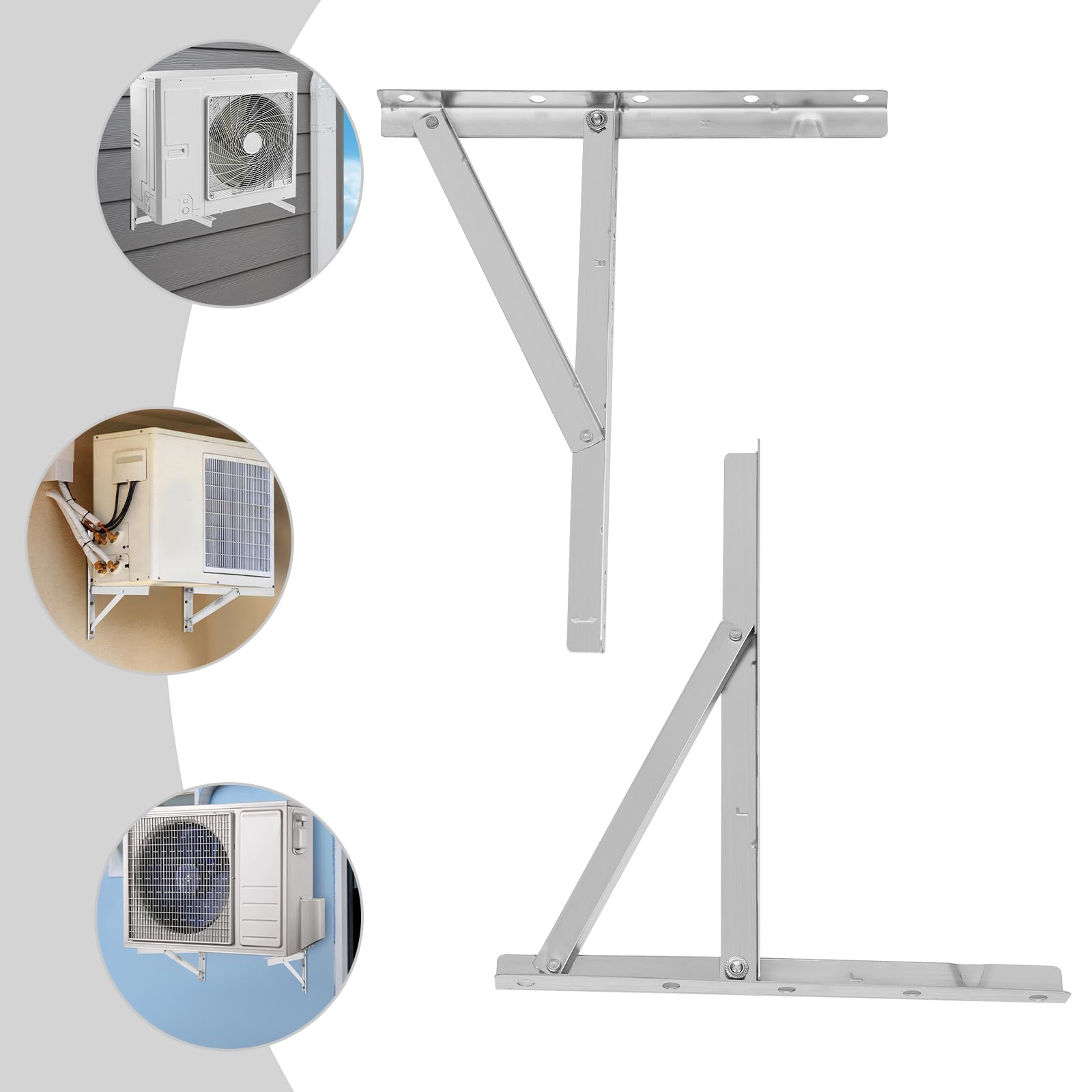 Soporte de pared para aire acondicionado, unidad exterior de hasta 200 kg, juego universal de dos brazos, soporte de pared de acero, soporte de pared para aire acondicionado, unidad exterior