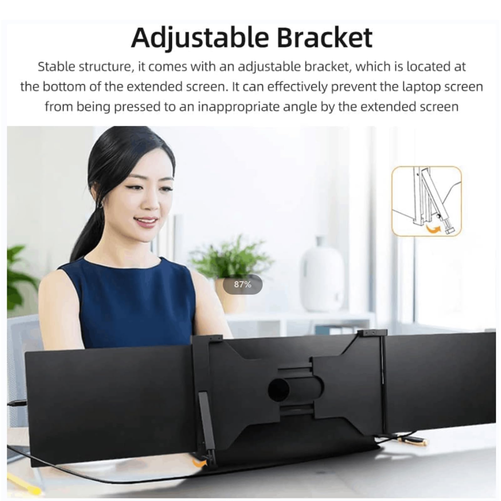 Monitor Portatile a Triplo Schermo Schermo di Espansione per Laptop da 15 Pollici Risoluzione Staffa Regolabile Girevole Pieghevole Programmatori Multitasking Stock (01)
