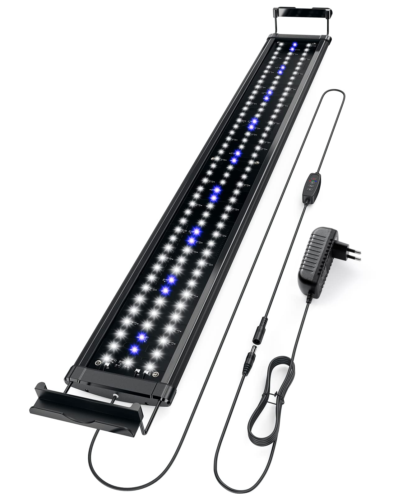 Tccbac Luces para Acuarios Iluminación de Acuario 18W, Luz LED Acuario de 90-120cm, Peces y Plantas luz LED Iluminación, Soporte Extensible,Tiempo e Iluminación Ajustable, Luz Azul y Blanco