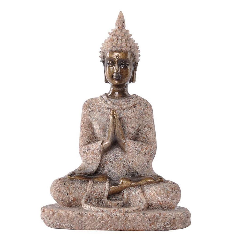 WGD Fox Sandstone Meditation Sitting Buddha Statue, Seated Sculpture Hand Carved Figurine, Indoor Home Decoration Sandstone Buddha Ornament