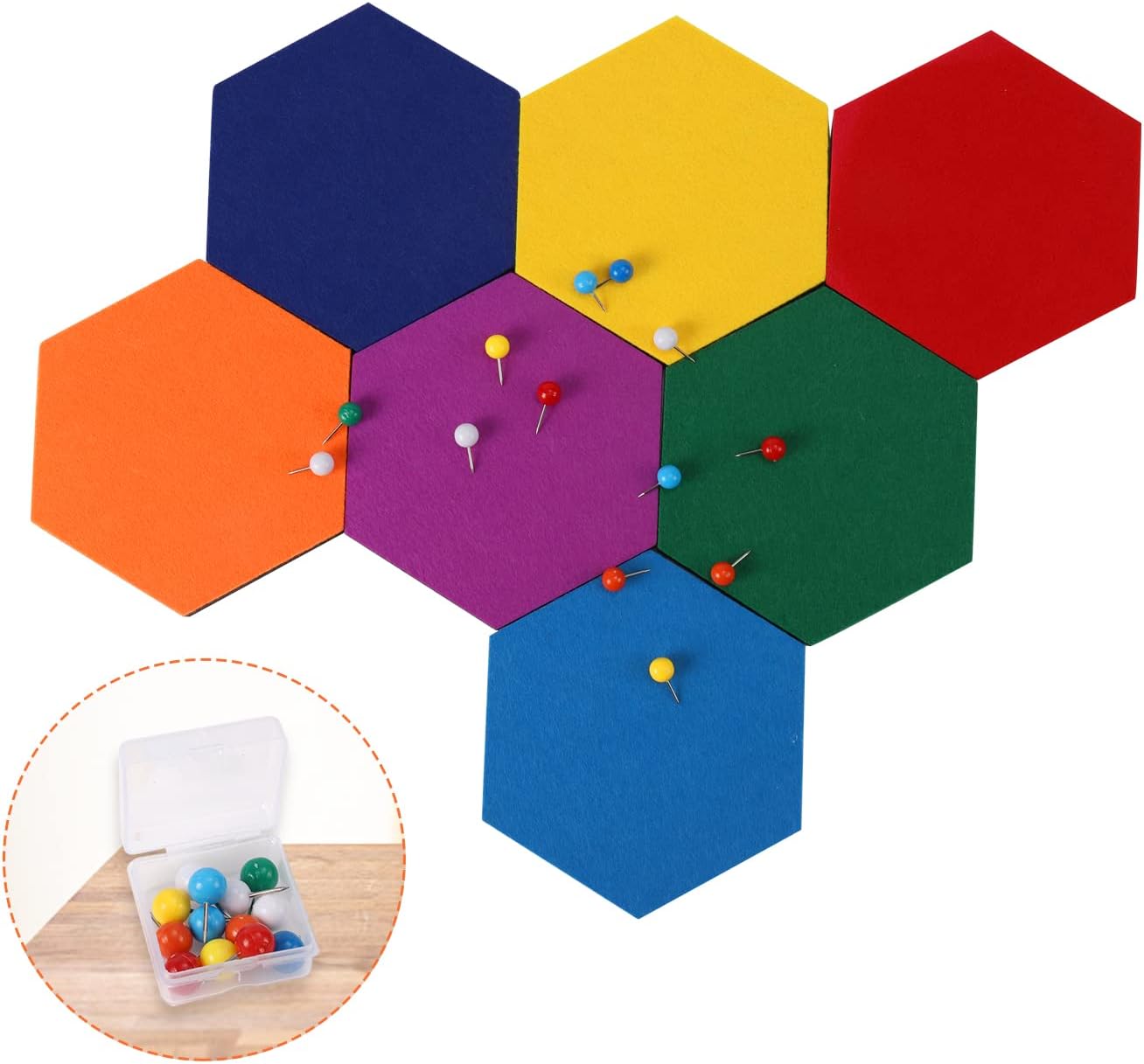 Pack of 7 Cork Pin Boards, Hexagonal Bulletin Cork Sheet, 7 Colours