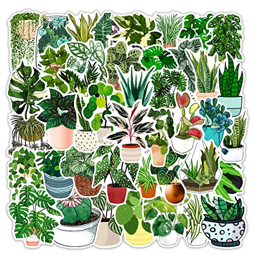 50Pcs Cute Potted Plant Stickers Waterproof Vinyl Greenery Stickers for Water Bottles Laptop Scrapbook Diary Cup Aesthetic Plant Stickers for Plant Lovers Gardeners Gifts DIY Decorations