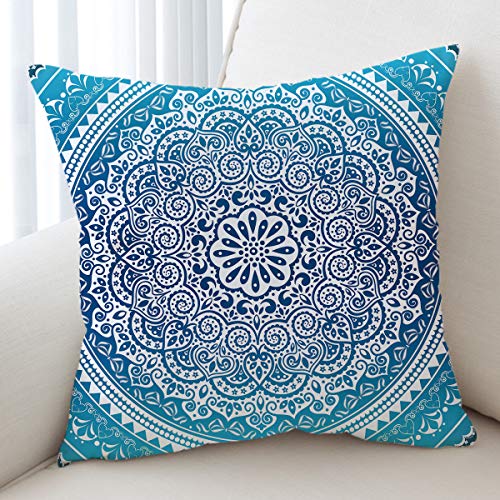 Sleepwish Elephant Mandala Pattern Pillow Case Crystal Arrays Blue Bedclothes Pillow Cover Mandala Printed Square Pillowcase 18x18 Inches (4)
