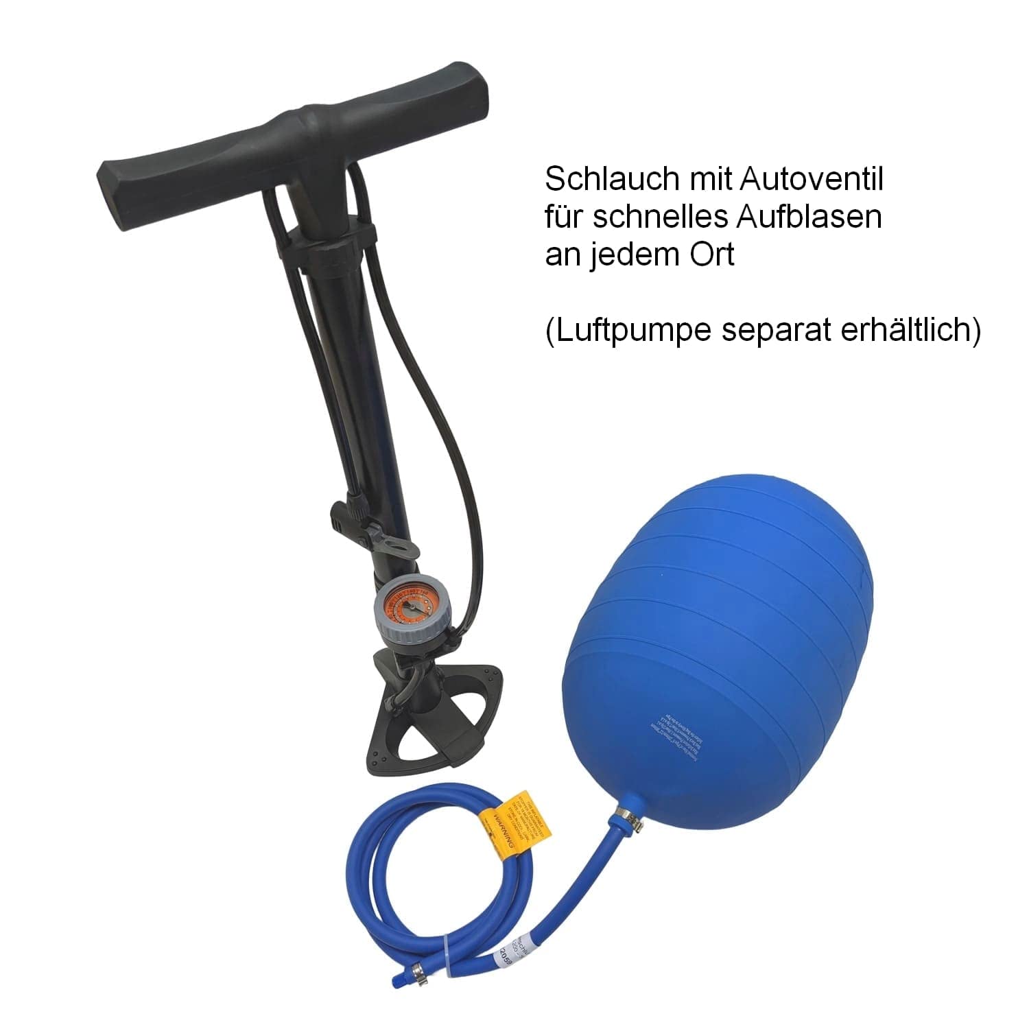 PVC Rohrverschluss mit Reifenventil, flexibel, aufblasbar, komplett mit 1,5 m Schlauch, Anwendungsbereich 200-320 mm