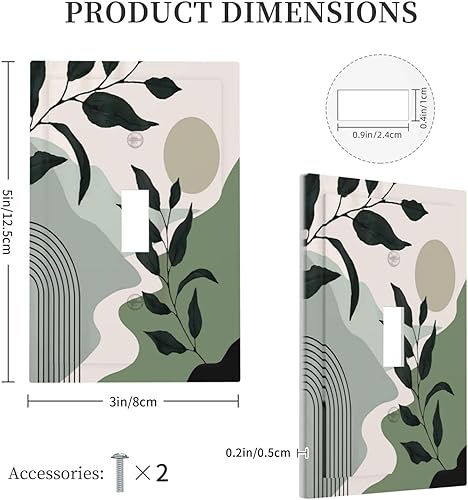 Miniatura 5 de Placa de interruptor de luz abstracta bohemia verde salvia de 1 cuadrilla, placa de pared de palanca individual, placa frontal de mediados de siglo,