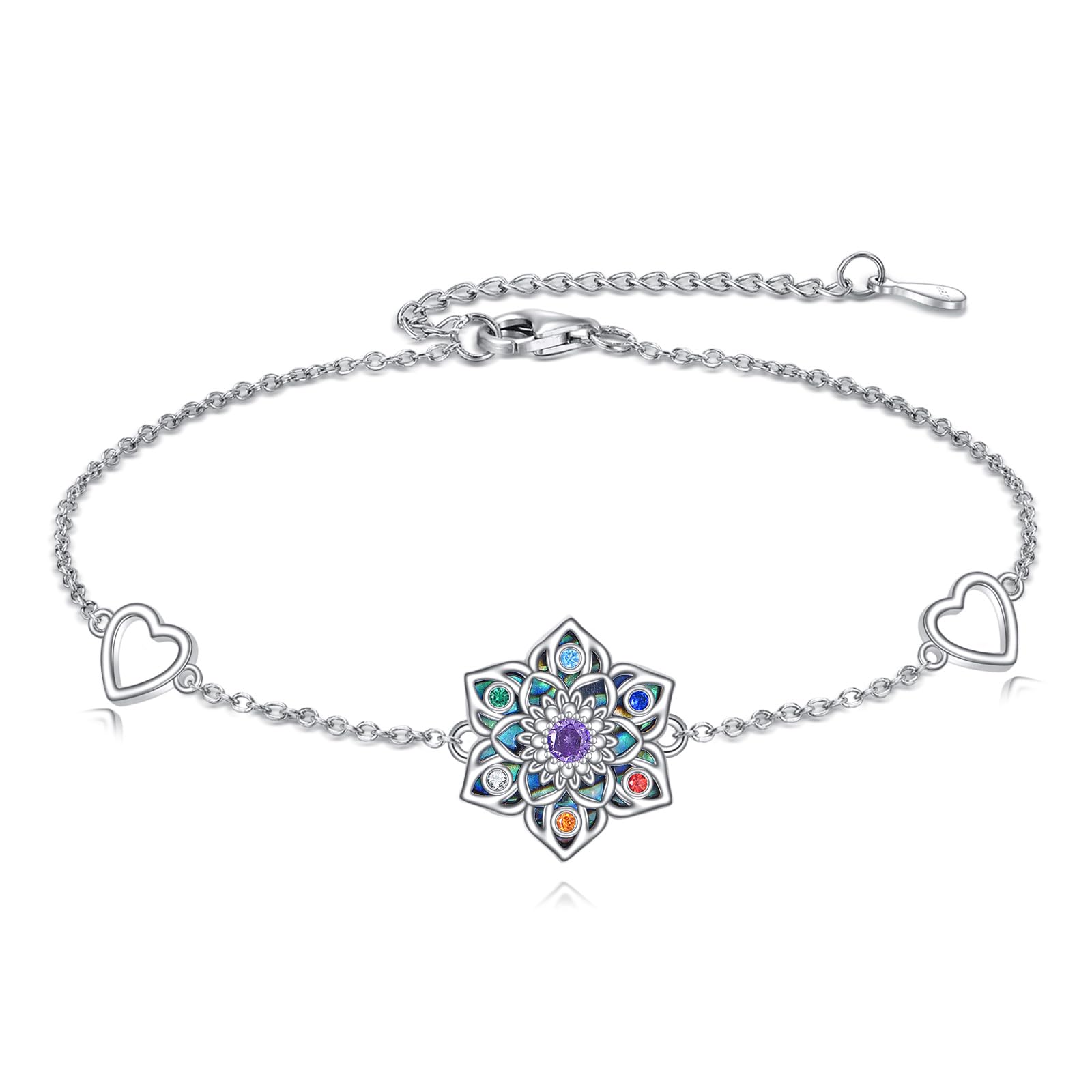 ONEFINITY Pulsera Lotus para mujer, plata de ley 925, concha de abulón, chakra, flor de loto, regalo para los amantes del loto, Plata de ley