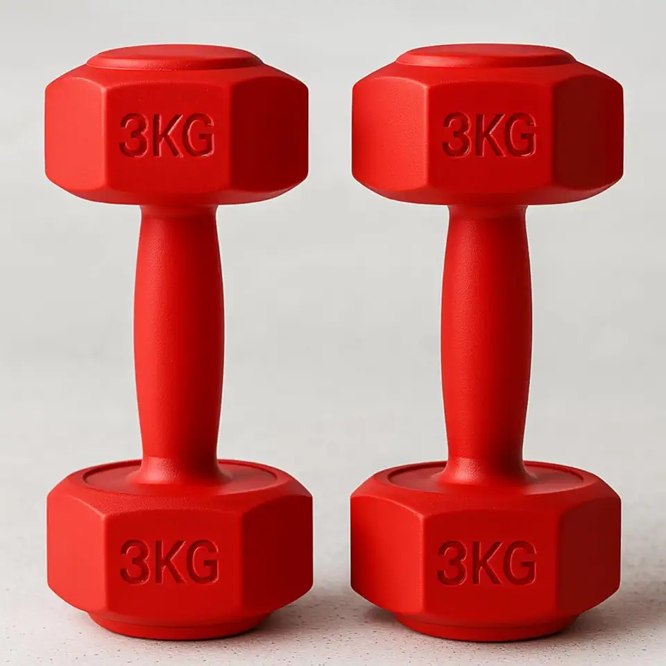 Par de Halteres Sextavados, 3kg Cada, Vermelho, para Musculação e Exercícios Físicos