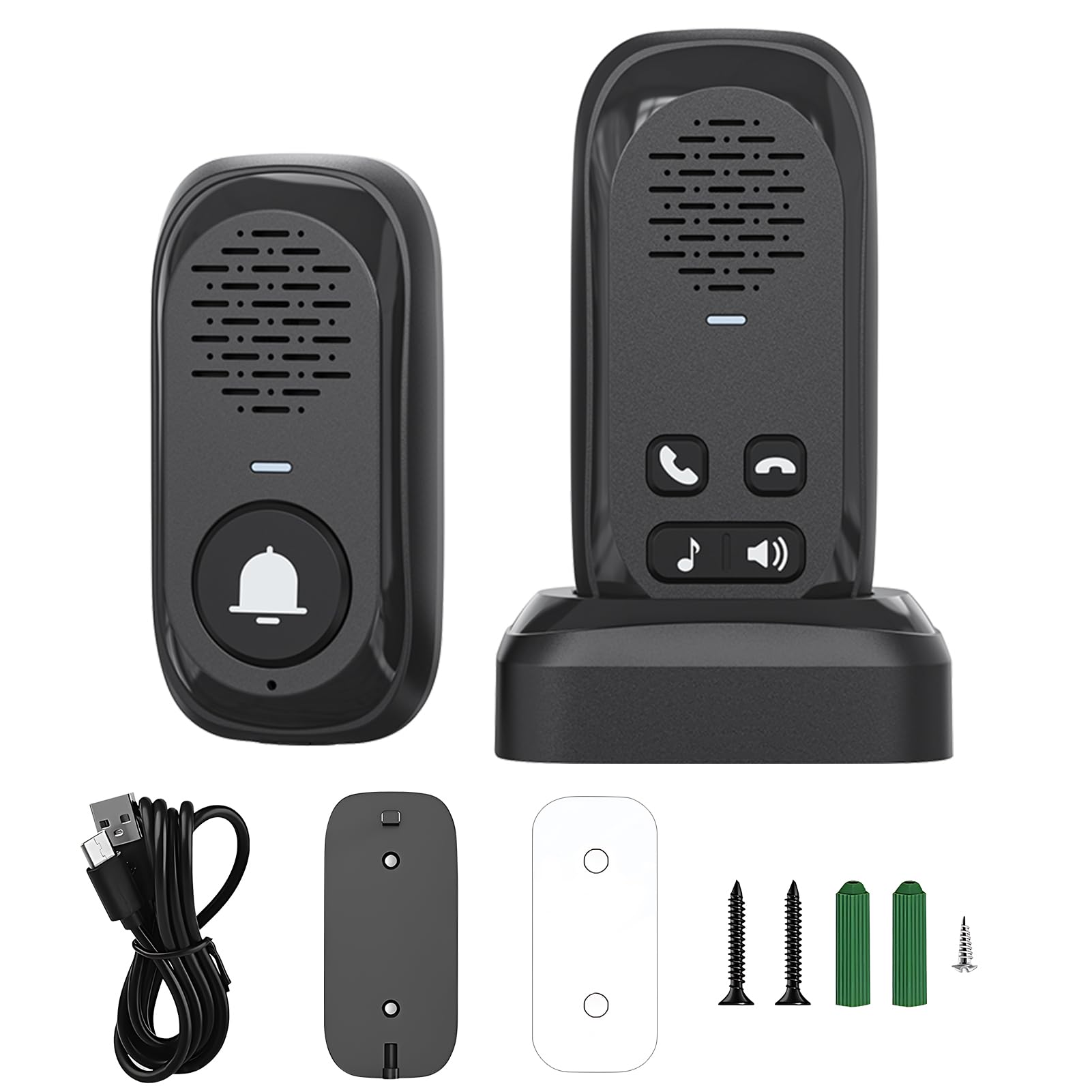 RF433 - Timbre de puerta inalámbrico con 1 sensor interior, rango de 980 pies, no requiere Internet, IP44, impermeable, en tiempo real, llamada de voz, timbre de puerta para casa, oficina,