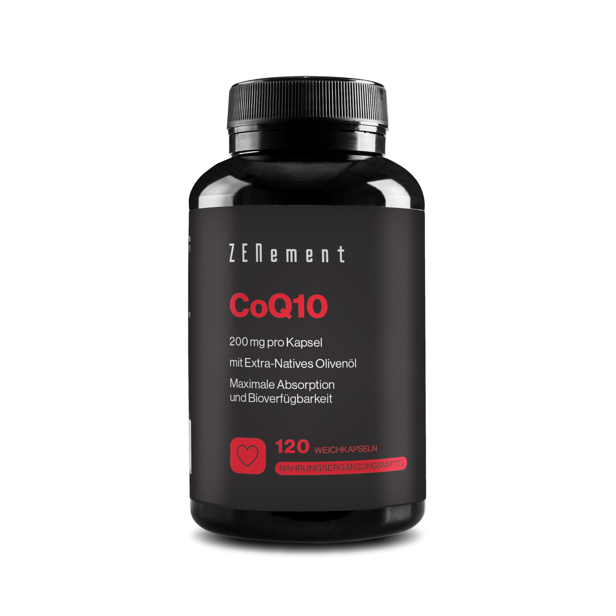 Coenzym Q10, 200 mg | 100% Rein und Natürlich Fermentiert, 120 Weichkapseln (4-Monats-Versorgung) mit Nativem Olivenöl Extra aus Spanien | Zenement