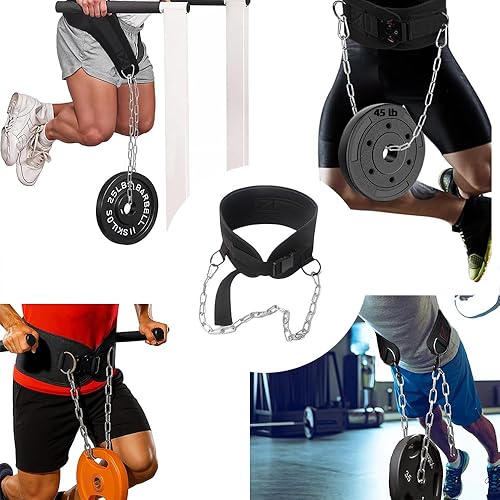 Miniatura 7 de Cinturón de levantamiento de pesas, cinturón de inmersión de cintura ajustable con correa de cadena, dominadas. Las correas de soporte de peso para