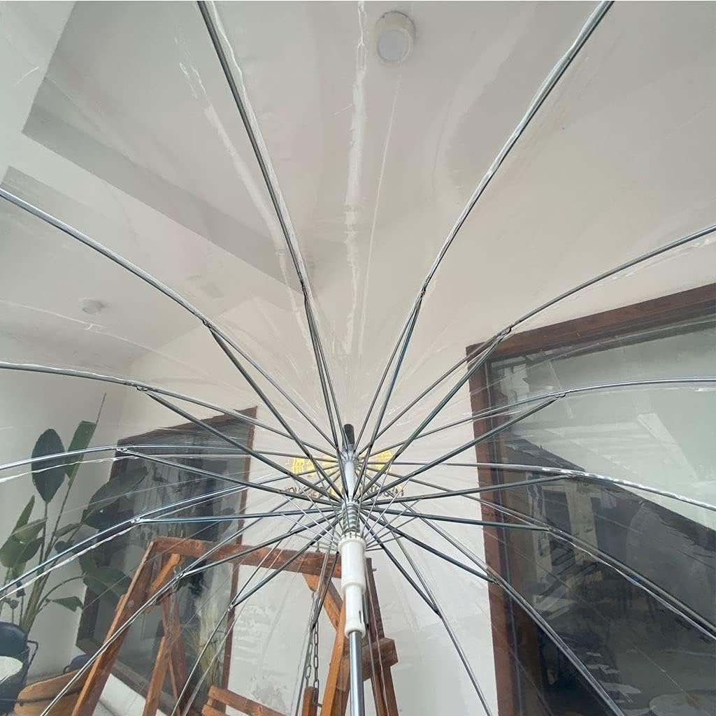 16 Bone Transparent Long Handle Rain Umbrella, Japanese Style Reinforced Weatherproof Umbrella, Clear Umbrella Parasol for Wedding Party (Color : White Handle)