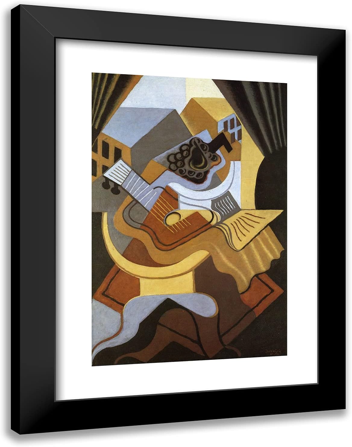 ArtDirect Gris, Juan 18x24 Gold Ornate Framed Art Print with Double Matting Titled: Pedistal Table in Front of the Window