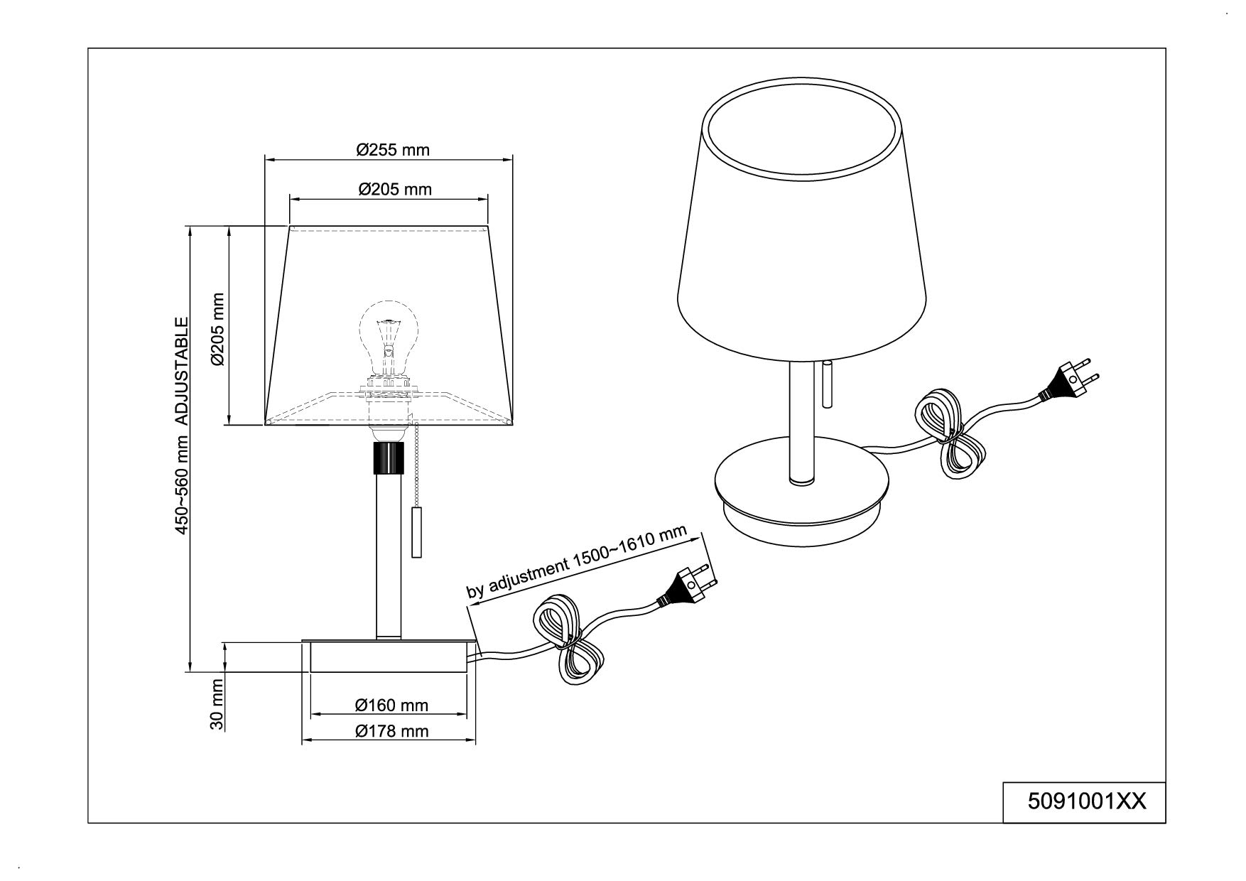 Trio Leuchten Moderne Tischlampe LYON mit verstellbarem Fuß in Messing matt, Stoffschim in Weiß und Zugschalter