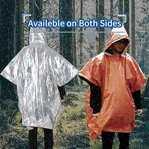 Image of HIKEMAN Emergency Survival Blanket Poncho - Mylar Reflective Rain Poncho with Hood for Outdoor,Camping,Hinking (2pcs-orange)