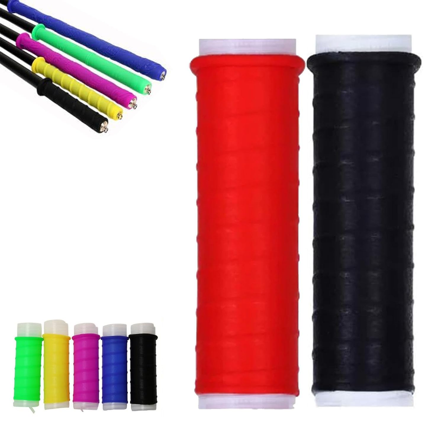 Rubber Cold-Shrink Handle Wrap, Insulation Non-Slip Waterproof Cold Shrink Handle Wrap with Non Slip Texture for Fishing Rods, Rackets and Hand Tools (Red+Black,L: 9.5"/24cm)