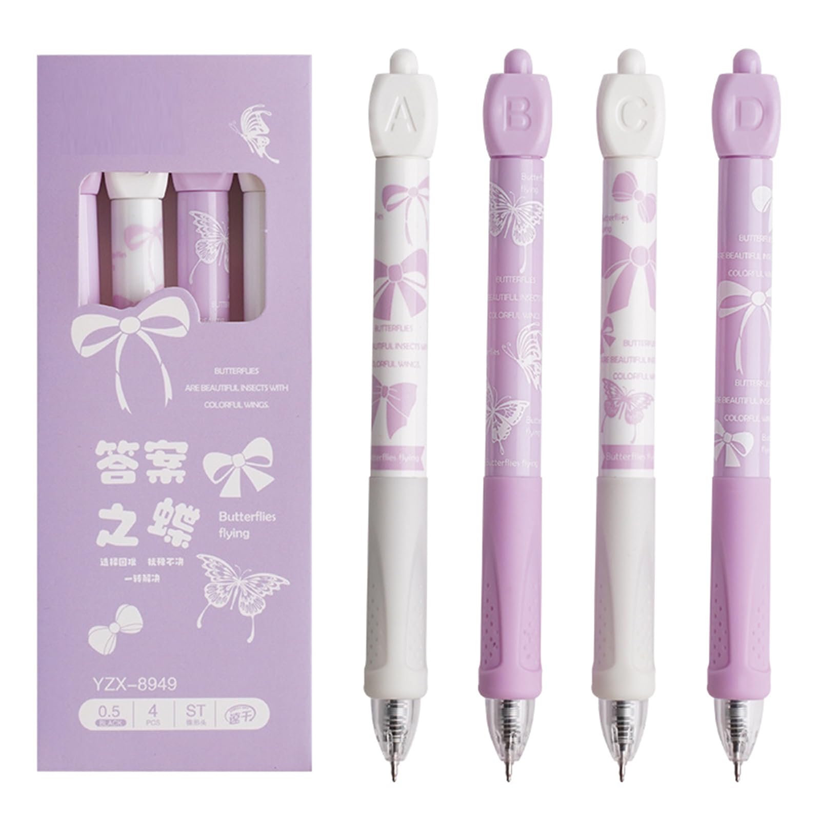 4 Pcs Cute Gel Pens Purple Retractable Pens with Rotatable ABCD Design 0 5mm Black Ink Writing Pen