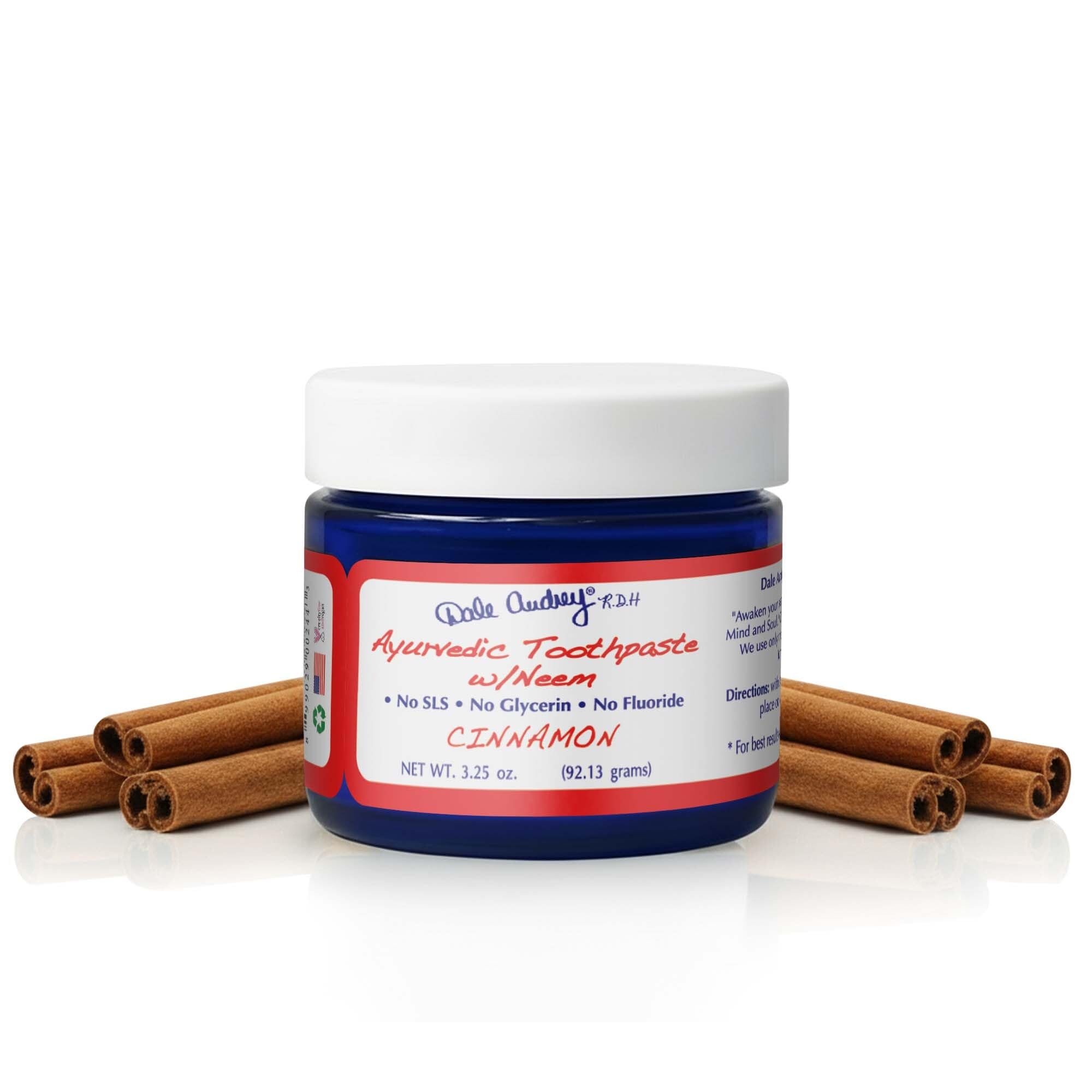 Dale Audrey Ayurvedic Mineralizing Tooth Paste, Organic Cinnamon Flavor for Teeth Whitening and Fresh Breath, Enamel Repair Vegan Toothpaste | Natural Toothpaste Fluoride Free-3.25 Oz