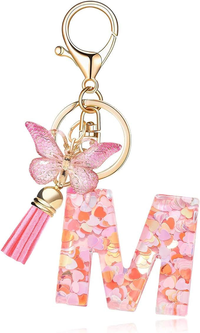 Fashion Alphabet Initial Letter Keychain Cute Pink Key Chains for Women Girls, Tassel Key Chain,Initial Letter Keychains with Tassel, Charms for Car Key Purse Handbags Backpacks
